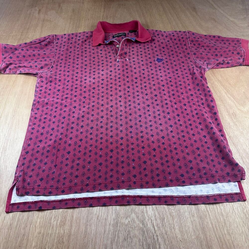 Timberland Weathergear Polo Shirt Men’s L Red Patterned 100% Cotton Vintage